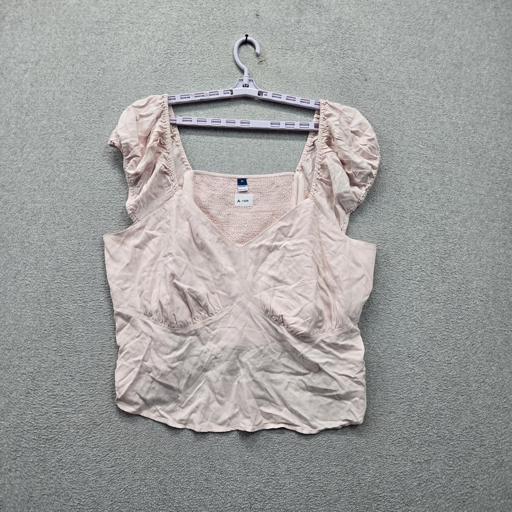 Old Navy Women Blouse 3X Pink Peplum Ruffle Shirred Fitted Cap-Sleeve Top NWT